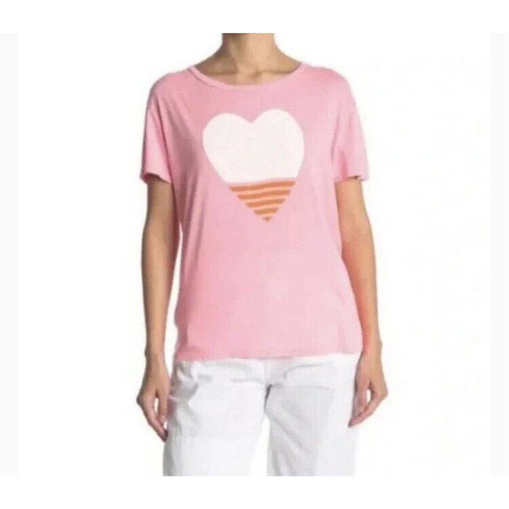 NWT Sundry Womens Pop Peach Heart Tee Shirt Size 0 (XS) Short Sleeve